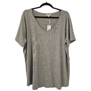 Grey and Black Ivy Rose Women's Striped V-Neck T-Shirt